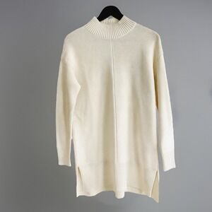 Talbots womens Petite Medium Cream Mock Neck tunic sweater ribbed Cotton Blend